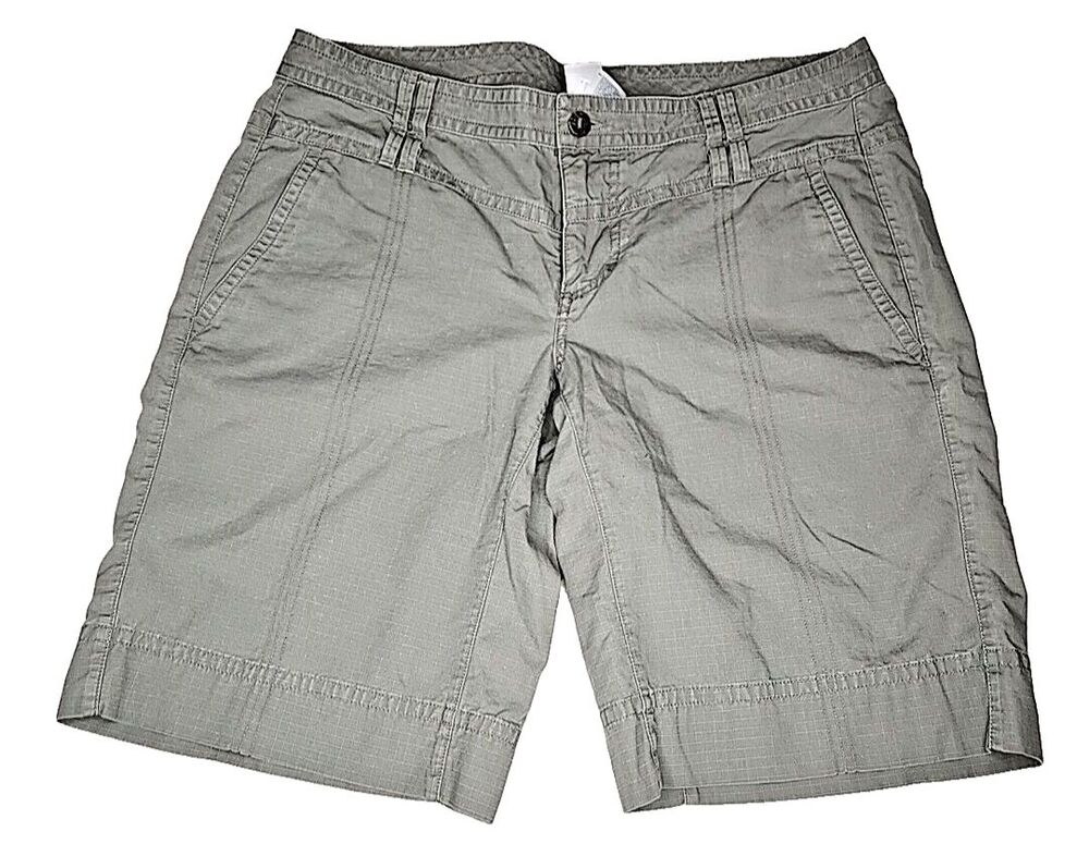 North Face Women's Sz 14 Greenish Gray Cotton Rip Stop Hiking Utility Shorts EUC